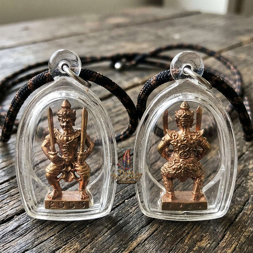 Authentic Thai Sacred Phra Si Sa Laeng Ngaeng (Dual-Sword Guardian Spirit Statue) for Love Charm, Wealth Luck, Black Magic Shield & Ultimate Invincibility Thai Blessing Co By RURUECHA
