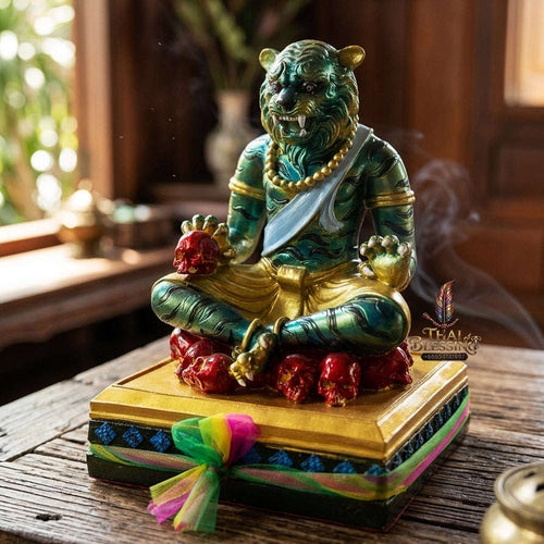 Authentic Thai Sacred Pu Jao Saming Khong Green Emerald Tiger Hermit Statue - for Supreme Authority, Protection, Metta Charm & Wealth Fortune Thai Blessing Co By RURUECHA