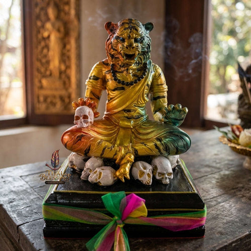 Authentic Thai Sacred Pu Jao Saming Khong Rainbow Gold Tiger Hermit Statue - for Supreme Authority, Protection, Metta Charm & Wealth Fortune Thai Blessing Co By RURUECHA