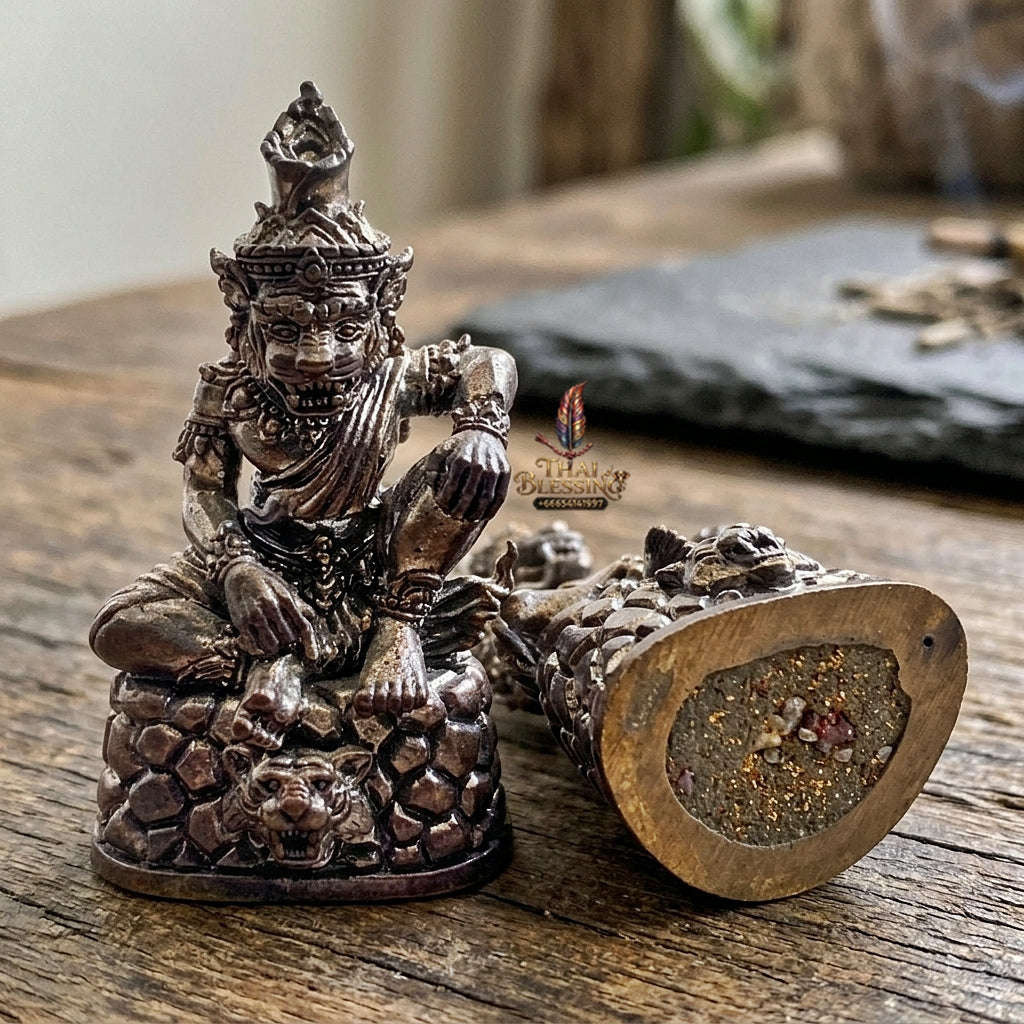 Authentic Thai Sacred Pu Jao Saming Khong Ruesi Tiger Head Statue - Blackened Copper Edition for Supreme Metta Charm, Protection & Occult Power Amplification Thai Blessing Co By RURUECHA
