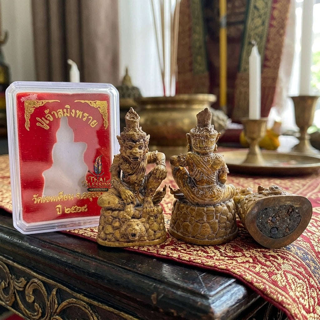 Authentic Thai Sacred Pu Jao Saming Khong Ruesi Tiger Head Statue - Gold Leaf Sacred Bronze for Supreme Metta Charm, Protection & Occult Power Amplification Thai Blessing Co By RURUECHA