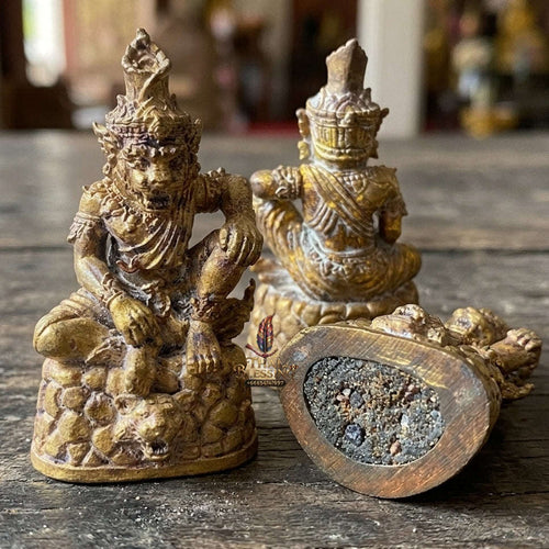 Authentic Thai Sacred Pu Jao Saming Khong Ruesi Tiger Head Statue - Gold Leaf Sacred Bronze for Supreme Metta Charm, Protection & Occult Power Amplification Thai Blessing Co By RURUECHA