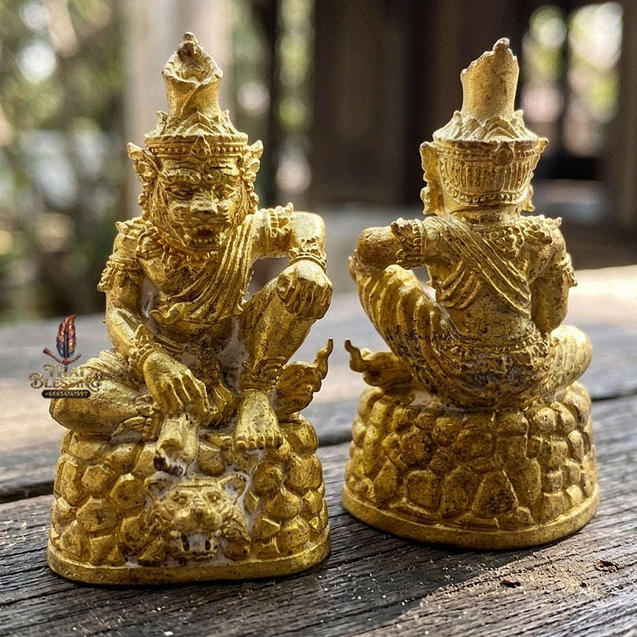 Authentic Thai Sacred Pu Jao Saming Khong Ruesi Tiger Head Statue - Radiant Sacred Brass for Supreme Metta Charm, Protection & Occult Power Amplification Thai Blessing Co By RURUECHA