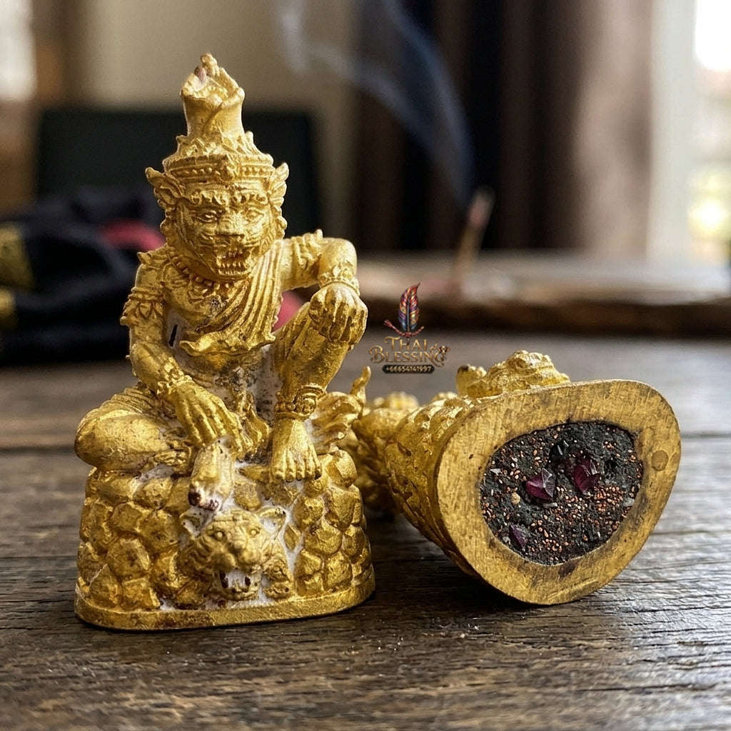 Authentic Thai Sacred Pu Jao Saming Khong Ruesi Tiger Head Statue - Radiant Sacred Brass for Supreme Metta Charm, Protection & Occult Power Amplification Thai Blessing Co By RURUECHA