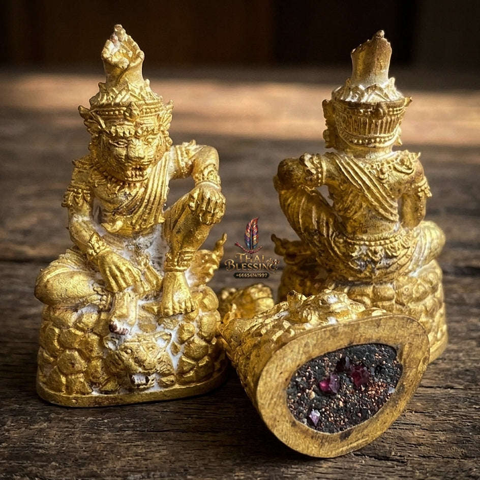 Authentic Thai Sacred Pu Jao Saming Khong Ruesi Tiger Head Statue - Radiant Sacred Brass for Supreme Metta Charm, Protection & Occult Power Amplification Thai Blessing Co By RURUECHA