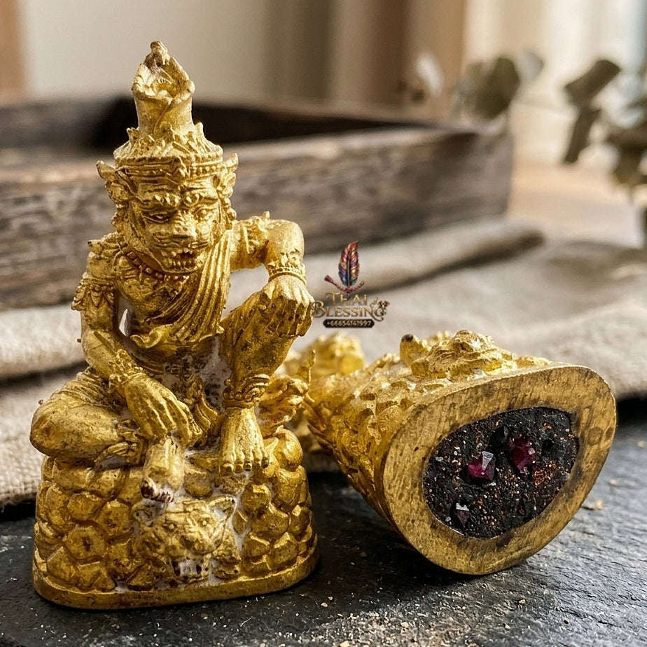 Authentic Thai Sacred Pu Jao Saming Khong Ruesi Tiger Head Statue - Radiant Sacred Brass for Supreme Metta Charm, Protection & Occult Power Amplification Thai Blessing Co By RURUECHA