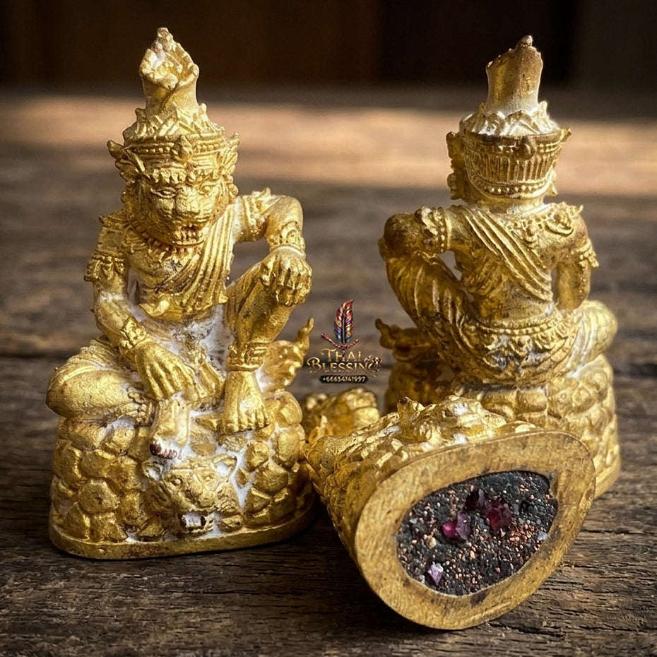 Authentic Thai Sacred Pu Jao Saming Khong Ruesi Tiger Head Statue - Radiant Sacred Brass for Supreme Metta Charm, Protection & Occult Power Amplification Thai Blessing Co By RURUECHA
