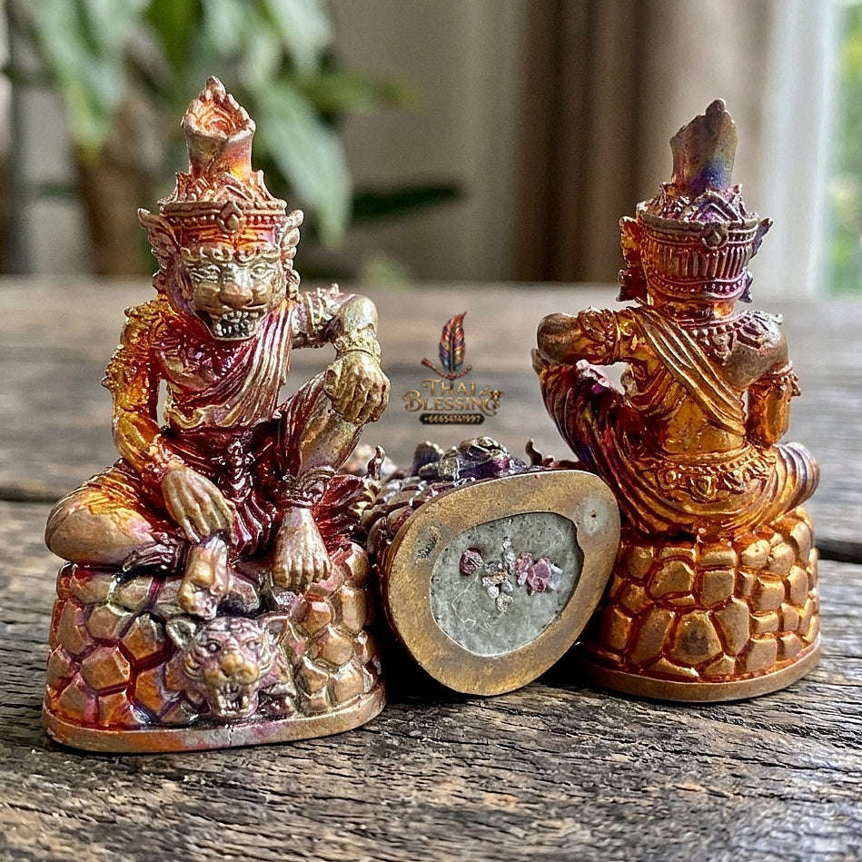 Authentic Thai Sacred Pu Jao Saming Khong Ruesi Tiger Head Statue - Rainbow Flame Copper Edition for Supreme Metta Charm, Protection & Occult Power Amplification Thai Blessing Co By RURUECHA
