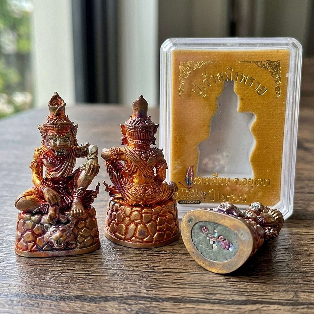 Authentic Thai Sacred Pu Jao Saming Khong Ruesi Tiger Head Statue - Rainbow Flame Copper Edition for Supreme Metta Charm, Protection & Occult Power Amplification Thai Blessing Co By RURUECHA