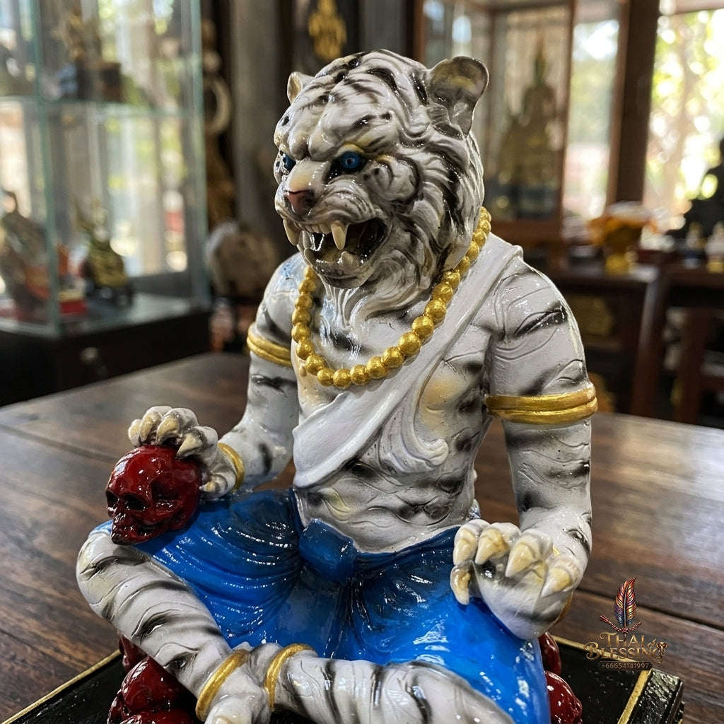 Authentic Thai Sacred Pu Jao Saming Khong White Tiger Hermit Statue - Consecrated by Ajarn Kom Suphanburi for Supreme Authority, Protection, Metta Charm & Wealth Fortune