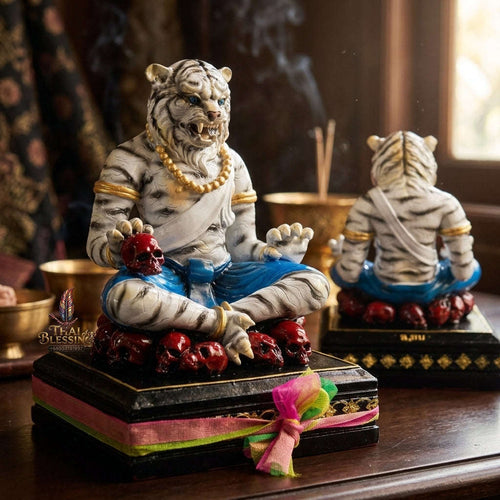 Authentic Thai Sacred Pu Jao Saming Khong White Tiger Hermit Statue - Consecrated by Ajarn Kom Suphanburi for Supreme Authority, Protection, Metta Charm & Wealth Fortune
