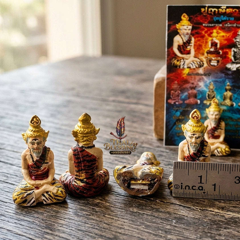 Authentic Thai Sacred Pu Rusi Ta Fai (Fire-Eyed Ascetic Hermit Guru Deity) - Hand-Painted Sattaloha Metal Alloy Statue with Sacred Powder Base for Supreme Protection, Authority, Black Magic Shield & Wealth Blessing Thai Blessing Co By RURUECHA