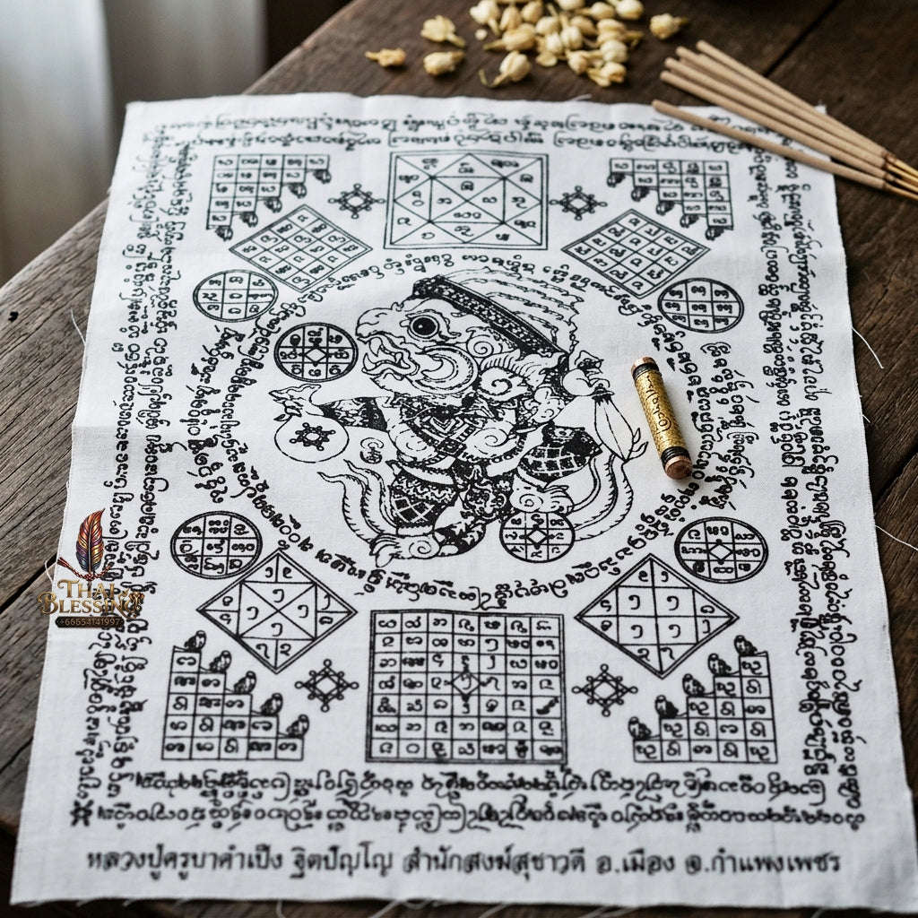 Authentic Thai Sacred Set "Takrut Narai Phlik Phaendin & Hanuman Yantra Cloth Edition 2022" by Khruba Kham Peng, Samnaksong Makha Ngam Thai Blessing Co By RURUECHA