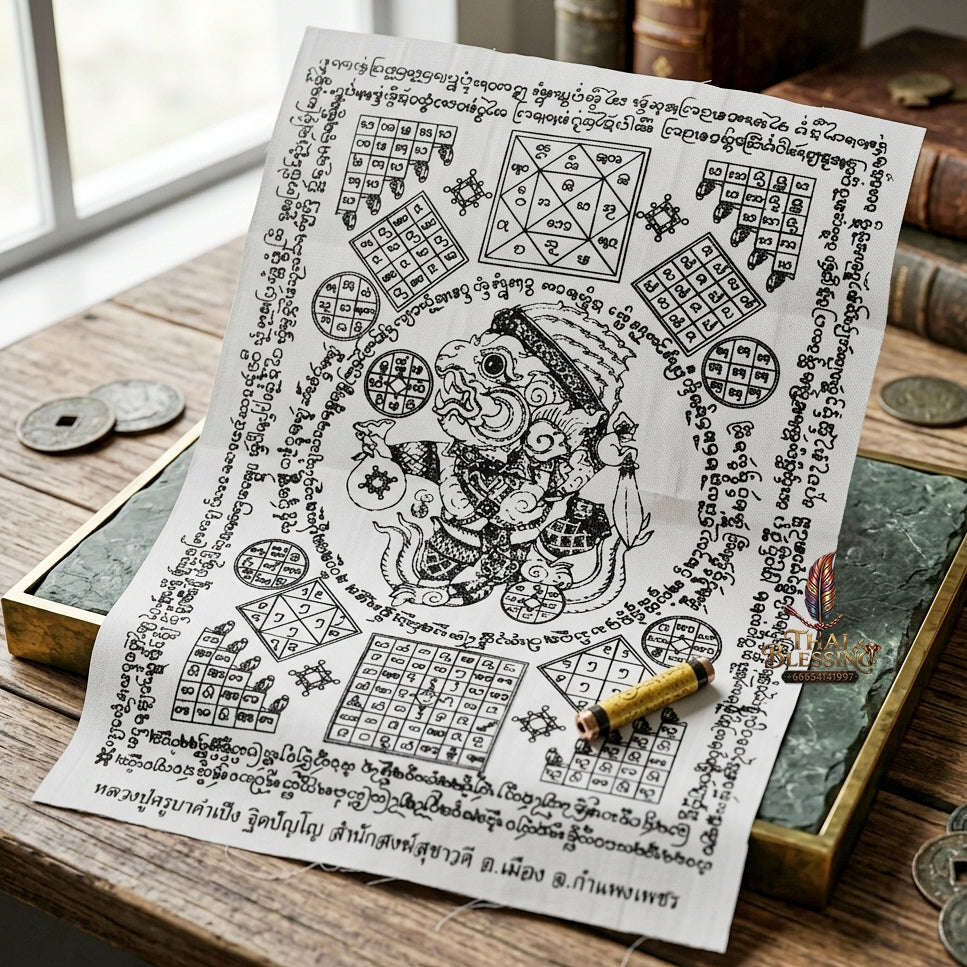 Authentic Thai Sacred Set "Takrut Narai Phlik Phaendin & Hanuman Yantra Cloth Edition 2022" by Khruba Kham Peng, Samnaksong Makha Ngam Thai Blessing Co By RURUECHA