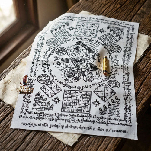 Authentic Thai Sacred Set "Takrut Narai Phlik Phaendin & Hanuman Yantra Cloth Edition 2022" by Khruba Kham Peng, Samnaksong Makha Ngam Thai Blessing Co By RURUECHA