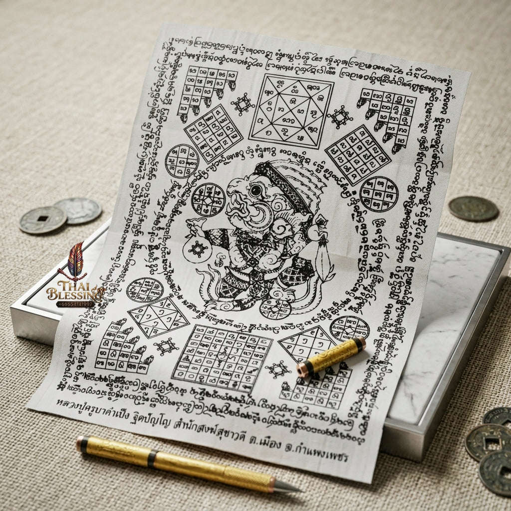 Authentic Thai Sacred Set "Takrut Narai Phlik Phaendin & Hanuman Yantra Cloth Edition 2022" by Khruba Kham Peng, Samnaksong Makha Ngam Thai Blessing Co By RURUECHA
