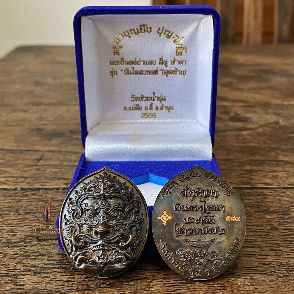 Authentic Thai Sacred Si Hu Ha Ta (Four Ears Five Eyes Indra Transformed Divine Monkey) - Large Blackened Copper Coin for Ultimate Wealth, Gold Attraction & Supreme Protection Thai Blessing Co By RURUECHA