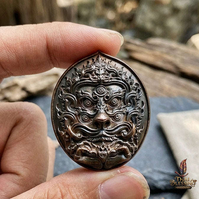 Authentic Thai Sacred Si Hu Ha Ta (Four Ears Five Eyes Indra Transformed Divine Monkey) - Large Blackened Copper Coin for Ultimate Wealth, Gold Attraction & Supreme Protection Thai Blessing Co By RURUECHA