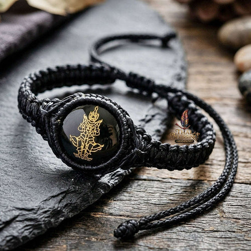 Authentic Thai Sacred Thao Wessuwan Bracelet - Phet Nam Phi Green Leklai Sacred Glass Hand-Woven Cord Edition Free Size for Ultimate Wealth, Evil Shield & Anti-Black Magic Thai Blessing Co By RURUECHA