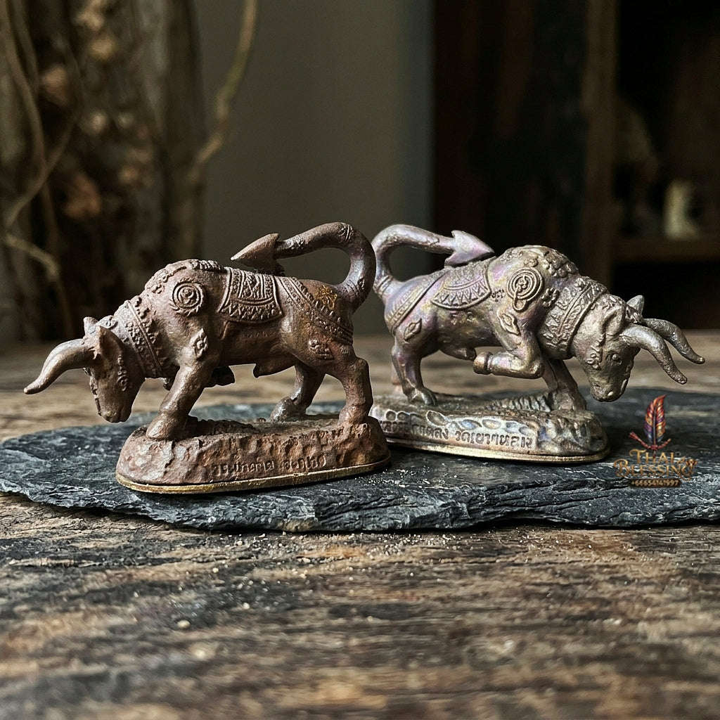 Authentic Thai Sacred Wua Thanu Thong Khanong Rit (Sacred Divine Bull Guardian Statue) for Black Magic Defense, Property Shield, Thief Exorcism & Business Prosperity