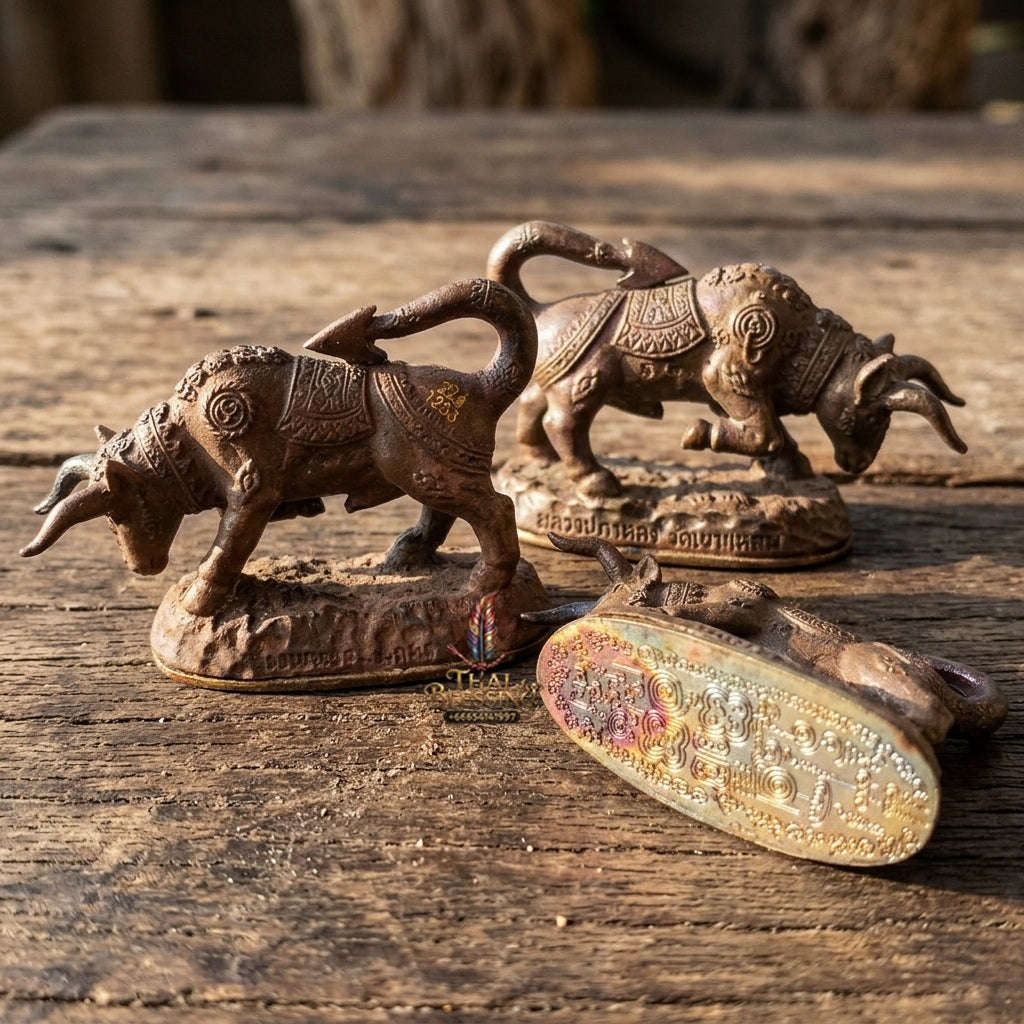 Authentic Thai Sacred Wua Thanu Thong Khanong Rit (Sacred Divine Bull Guardian Statue) for Black Magic Defense, Property Shield, Thief Exorcism & Business Prosperity