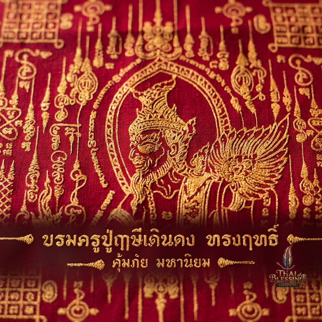 Authentic Thai Sacred Yantra Cloth "Grand Master Lersi Doen Dong - Supreme Protection & Universal Popularity Edition" (A4 Size) by Ruen Phra Phetchalukan Pichai Songkhram Thai Blessing Co By RURUECHA