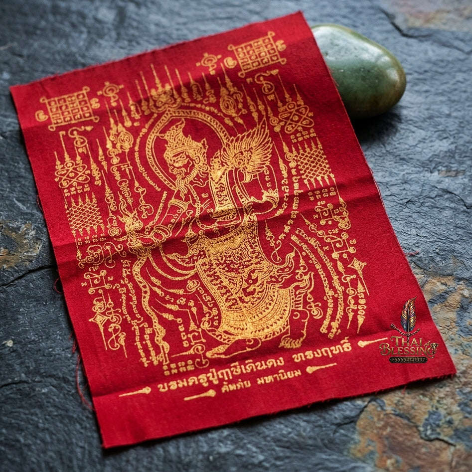 Authentic Thai Sacred Yantra Cloth "Grand Master Lersi Doen Dong - Supreme Protection & Universal Popularity Edition" (A4 Size) by Ruen Phra Phetchalukan Pichai Songkhram Thai Blessing Co By RURUECHA