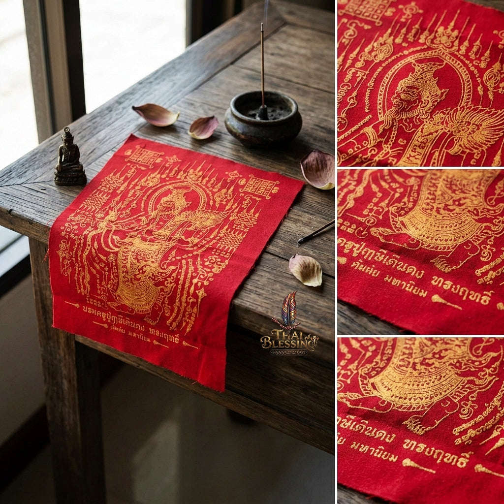 Authentic Thai Sacred Yantra Cloth "Grand Master Lersi Doen Dong - Supreme Protection & Universal Popularity Edition" (A4 Size) by Ruen Phra Phetchalukan Pichai Songkhram Thai Blessing Co By RURUECHA