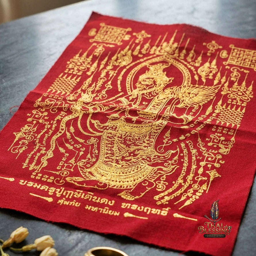 Authentic Thai Sacred Yantra Cloth "Grand Master Lersi Doen Dong - Supreme Protection & Universal Popularity Edition" (A4 Size) by Ruen Phra Phetchalukan Pichai Songkhram Thai Blessing Co By RURUECHA