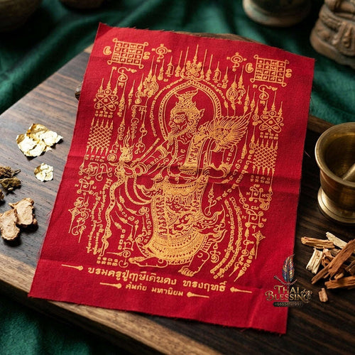 Authentic Thai Sacred Yantra Cloth "Grand Master Lersi Doen Dong - Supreme Protection & Universal Popularity Edition" (A4 Size) by Ruen Phra Phetchalukan Pichai Songkhram Thai Blessing Co By RURUECHA