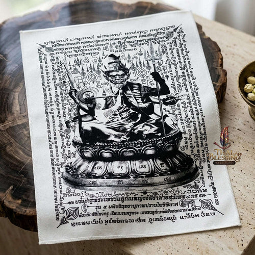 Authentic Thai Sacred Yantra Cloth "Grand Master Lersi Phetchalukan - 8-Armed Asura Deity Avatar" Enemy Vanquishing Edition (A3 Size) by Ruen Phra Phetchalukan Pichai Songkhram Thai Blessing Co By RURUECHA