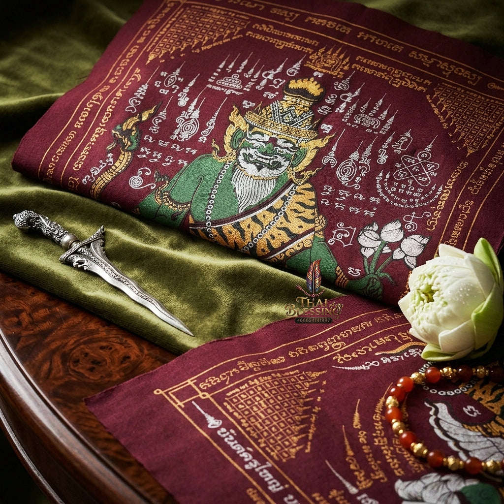 Authentic Thai Sacred Yantra Cloth "Grand Master Lersi Phetchalukan Dhammadhada" Sao 5 Auspicious Edition B.E. 2563 (A3 Size) by Ruen Phra Phetchalukan Pichai Songkhram Thai Blessing Co By RURUECHA