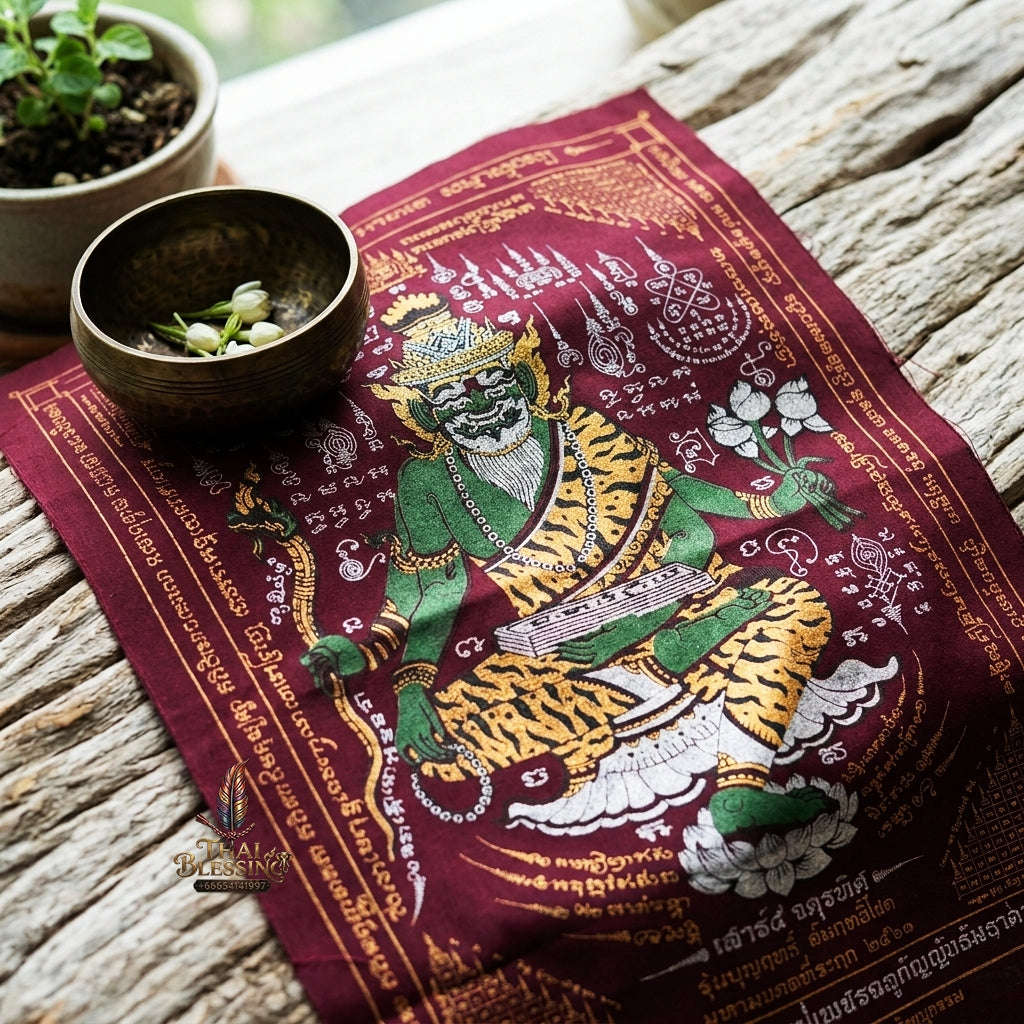 Authentic Thai Sacred Yantra Cloth "Grand Master Lersi Phetchalukan Dhammadhada" Sao 5 Auspicious Edition B.E. 2563 (A3 Size) by Ruen Phra Phetchalukan Pichai Songkhram Thai Blessing Co By RURUECHA