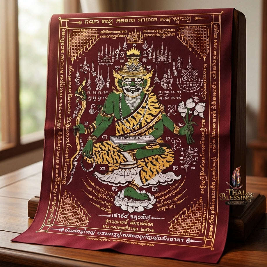 Authentic Thai Sacred Yantra Cloth "Grand Master Lersi Phetchalukan Dhammadhada" Sao 5 Auspicious Edition B.E. 2563 (A3 Size) by Ruen Phra Phetchalukan Pichai Songkhram Thai Blessing Co By RURUECHA