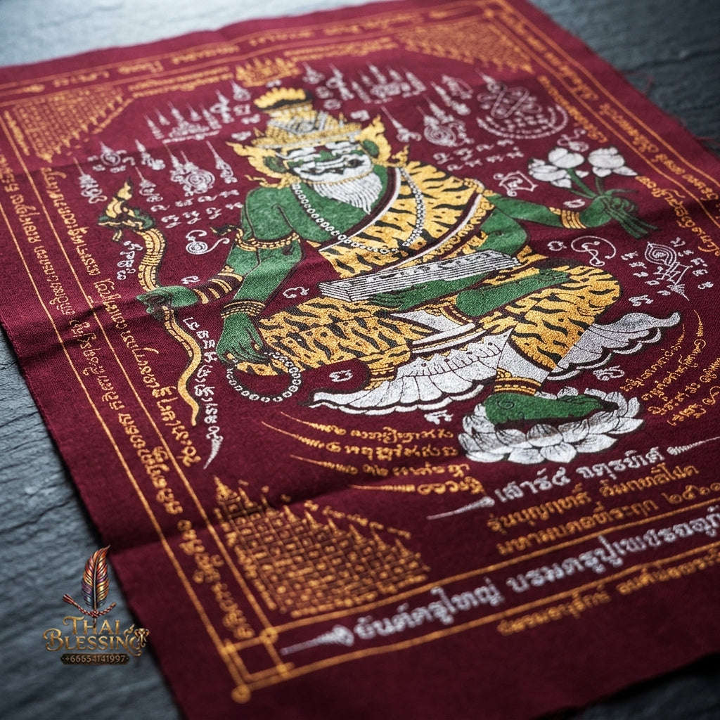 Authentic Thai Sacred Yantra Cloth "Grand Master Lersi Phetchalukan Dhammadhada" Sao 5 Auspicious Edition B.E. 2563 (A3 Size) by Ruen Phra Phetchalukan Pichai Songkhram Thai Blessing Co By RURUECHA
