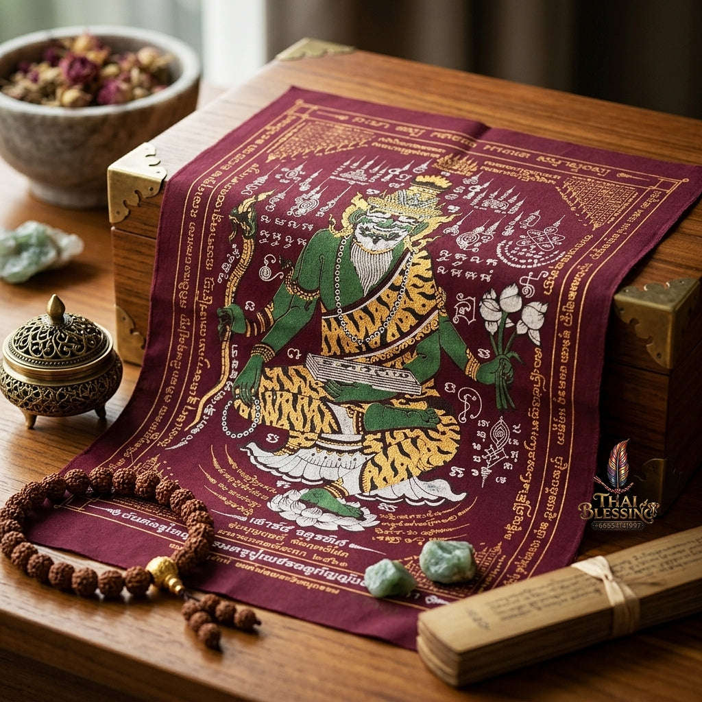Authentic Thai Sacred Yantra Cloth "Grand Master Lersi Phetchalukan Dhammadhada" Sao 5 Auspicious Edition B.E. 2563 (A3 Size) by Ruen Phra Phetchalukan Pichai Songkhram Thai Blessing Co By RURUECHA