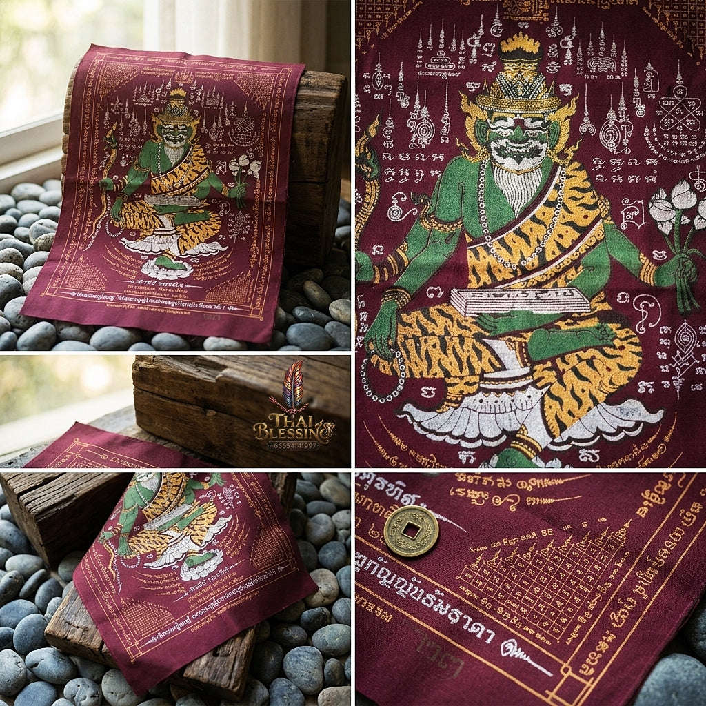 Authentic Thai Sacred Yantra Cloth "Grand Master Lersi Phetchalukan Dhammadhada" Sao 5 Auspicious Edition B.E. 2563 (A3 Size) by Ruen Phra Phetchalukan Pichai Songkhram Thai Blessing Co By RURUECHA