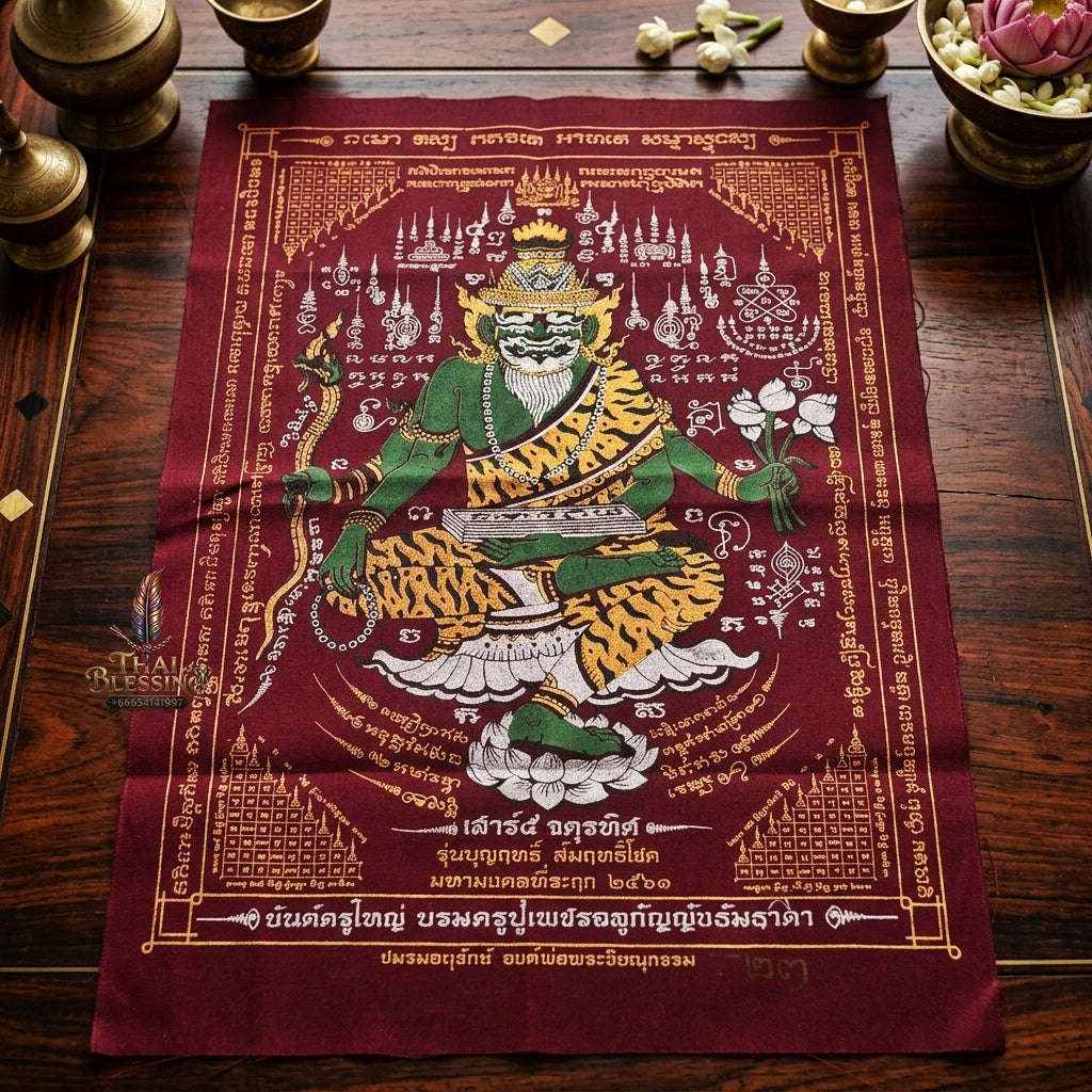 Authentic Thai Sacred Yantra Cloth "Grand Master Lersi Phetchalukan Dhammadhada" Sao 5 Auspicious Edition B.E. 2563 (A3 Size) by Ruen Phra Phetchalukan Pichai Songkhram Thai Blessing Co By RURUECHA