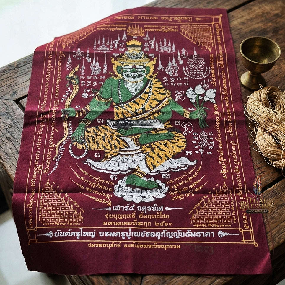 Authentic Thai Sacred Yantra Cloth "Grand Master Lersi Phetchalukan Dhammadhada" Sao 5 Auspicious Edition B.E. 2563 (A3 Size) by Ruen Phra Phetchalukan Pichai Songkhram Thai Blessing Co By RURUECHA