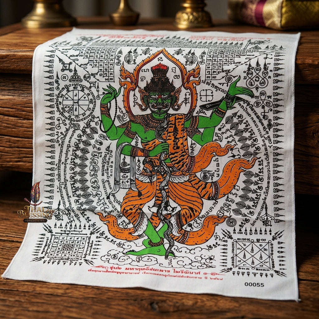 Authentic Thai Sacred Yantra Cloth "Grand Master Lersi Phetchalukan" Victorious Over Evil & Enemy Vanquishing Edition (A3 Size) by Ruen Phra Phetchalukan Pichai Songkhram Thai Blessing Co By RURUECHA