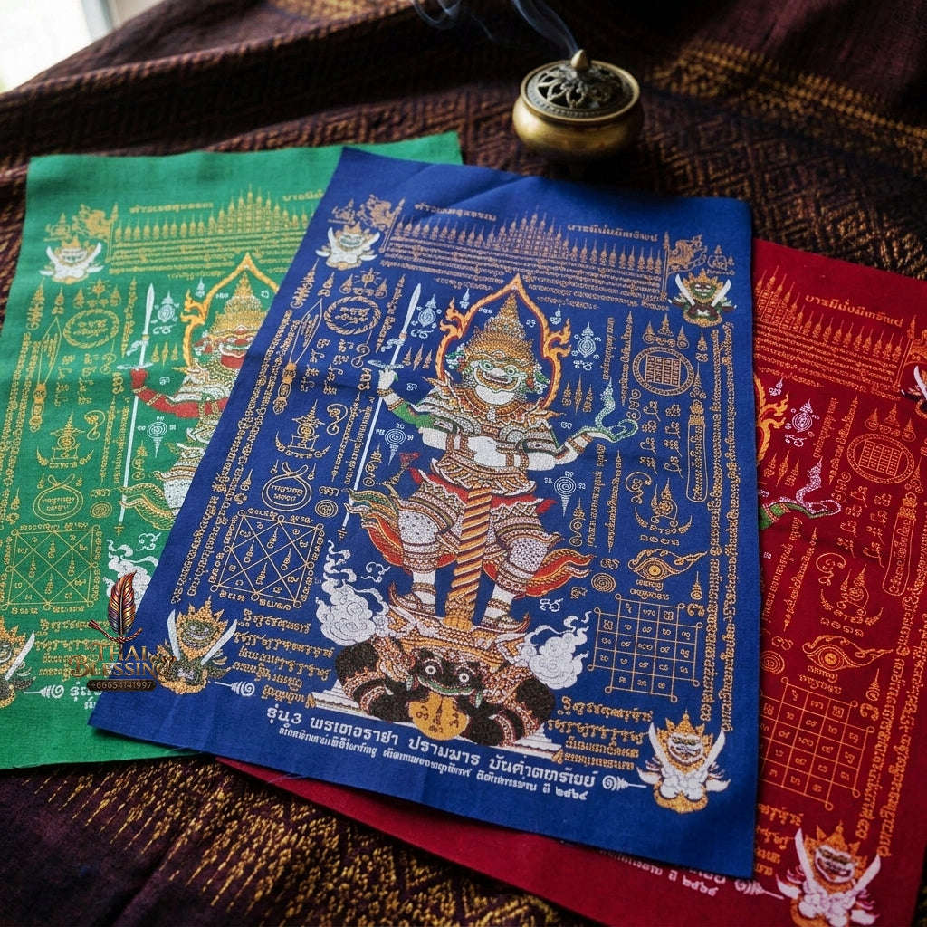 Authentic Thai Sacred Yantra Cloth "Lord Thao Wessuwan - Wealth Prosperity & Evil Vanquishing Edition Batch 3" (A3 Size) by Ruen Phra Phetchalukan Pichai Songkhram Thai Blessing Co By RURUECHA