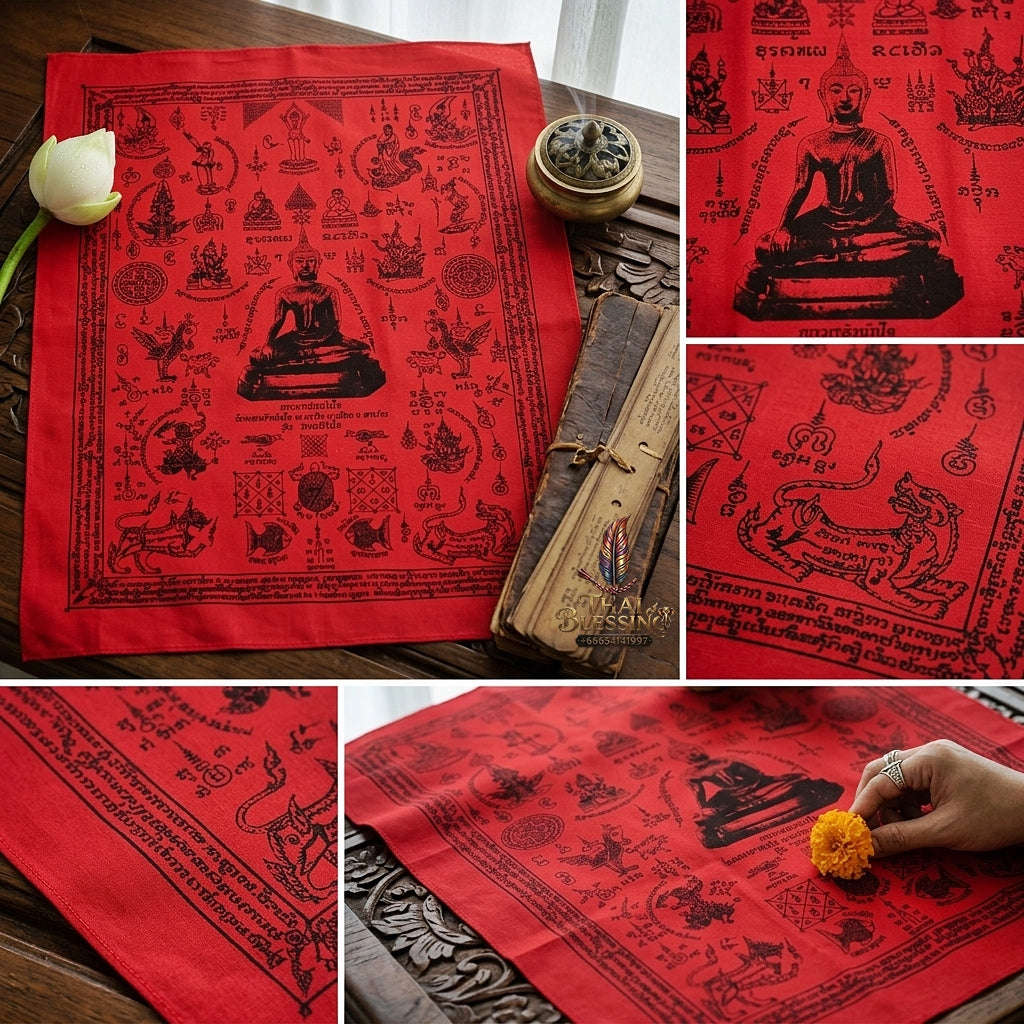Authentic Thai Sacred Yantra Cloth "Luang Pho Tanjai - Instant Wish-Fulfilling & Universal Blessing Edition" (Large 22 x 30 Inches) Thai Blessing Co By RURUECHA