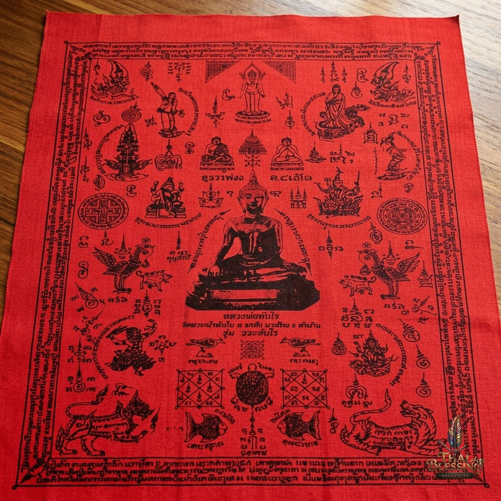 Authentic Thai Sacred Yantra Cloth "Luang Pho Tanjai - Instant Wish-Fulfilling & Universal Blessing Edition" (Large 22 x 30 Inches) Thai Blessing Co By RURUECHA