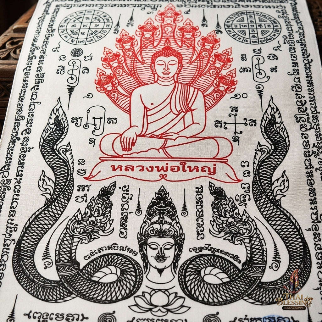 Authentic Thai Sacred Yantra Cloth "Luang Pho Yai - 9 Naga Wealth Treasure Edition 2021" (30 x 40 cm) Thai Blessing Co By RURUECHA