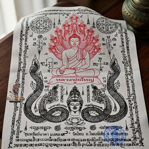 Authentic Thai Sacred Yantra Cloth "Luang Pho Yai - 9 Naga Wealth Treasure Edition 2021" (30 x 40 cm) Thai Blessing Co By RURUECHA