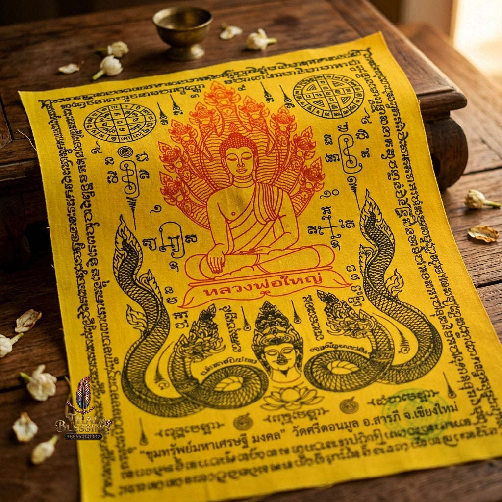 Authentic Thai Sacred Yantra Cloth "Luang Pho Yai - 9 Naga Wealth Treasure Edition 2021" (30 x 40 cm) Thai Blessing Co By RURUECHA