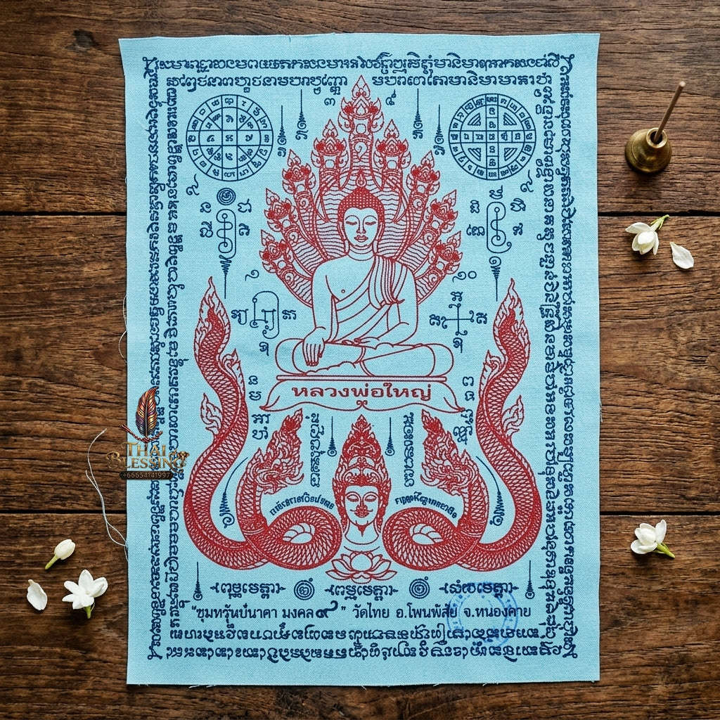 Authentic Thai Sacred Yantra Cloth "Luang Pho Yai - 9 Naga Wealth Treasure Edition 2021" (30 x 40 cm) Thai Blessing Co By RURUECHA