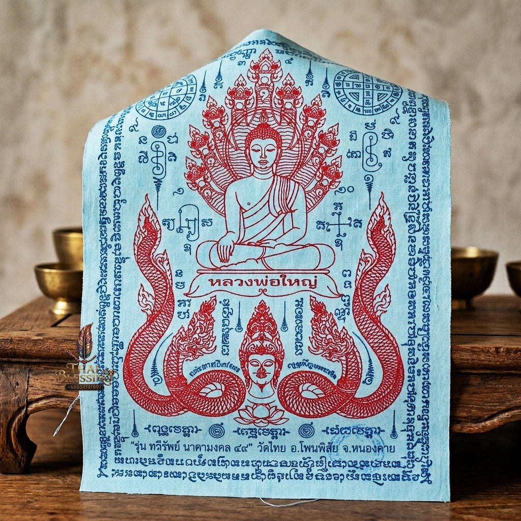Authentic Thai Sacred Yantra Cloth "Luang Pho Yai - 9 Naga Wealth Treasure Edition 2021" (30 x 40 cm) Thai Blessing Co By RURUECHA