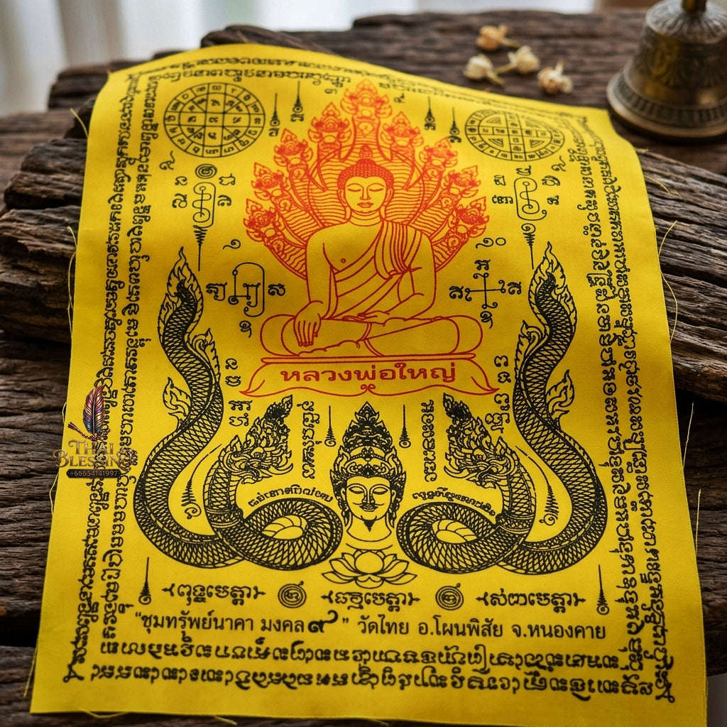 Authentic Thai Sacred Yantra Cloth "Luang Pho Yai - 9 Naga Wealth Treasure Edition 2021" (30 x 40 cm) Thai Blessing Co By RURUECHA
