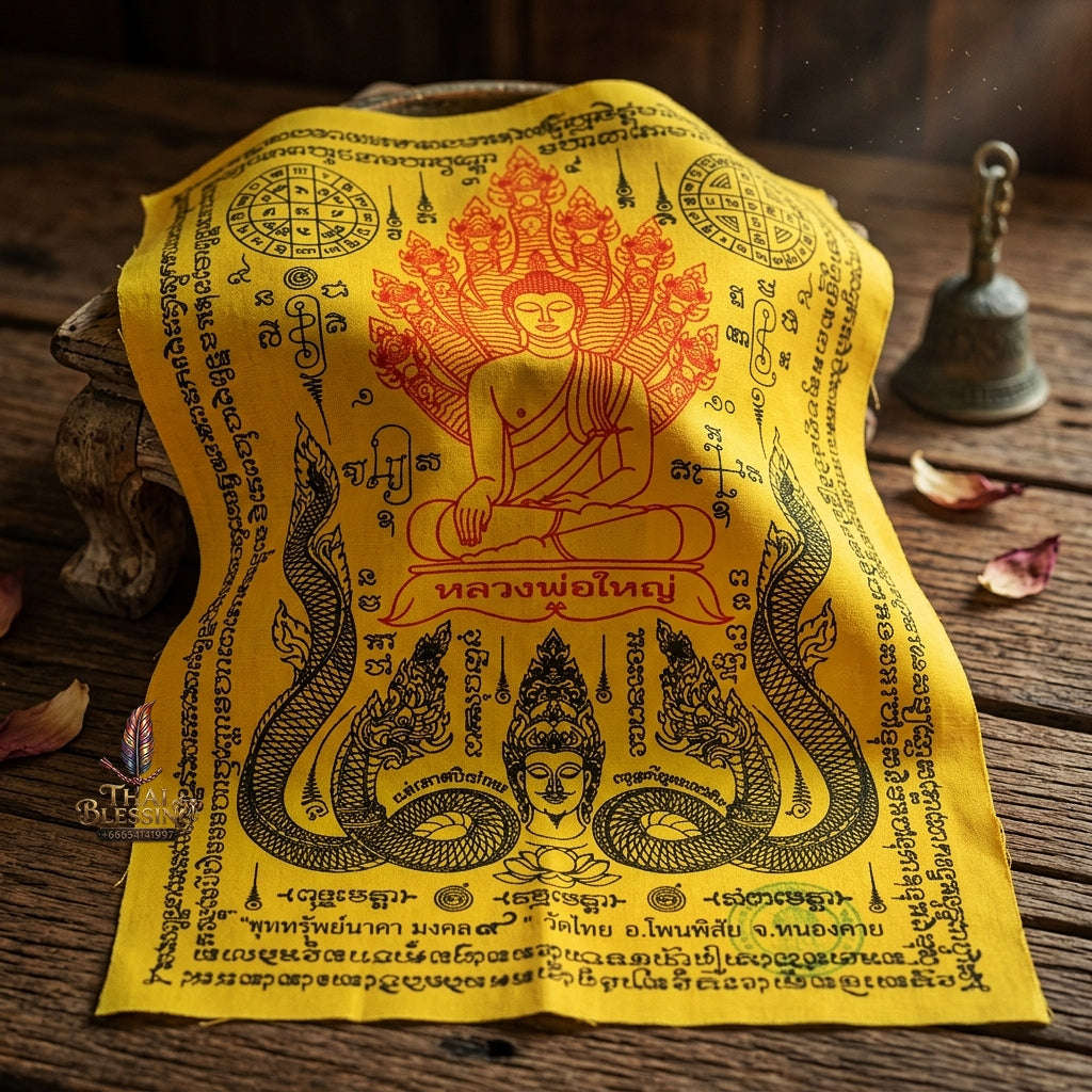 Authentic Thai Sacred Yantra Cloth "Luang Pho Yai - 9 Naga Wealth Treasure Edition 2021" (30 x 40 cm) Thai Blessing Co By RURUECHA